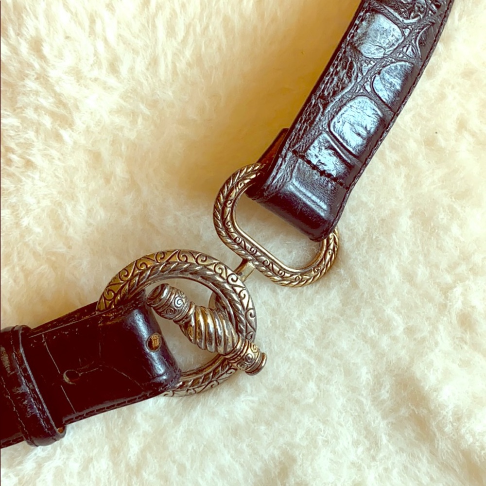 Vintage Black Leather Belt Silver Buckle 1996 EUC